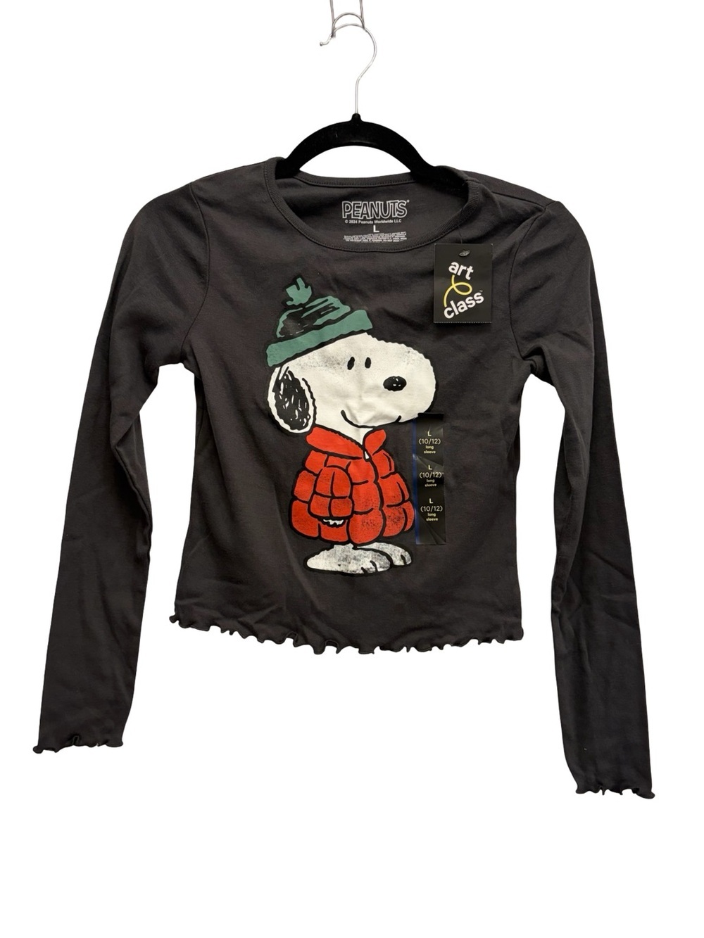 NWT Girl’s Size L Peanuts Snoopy Graphic Long-Sleeve Tee Black Red & Green